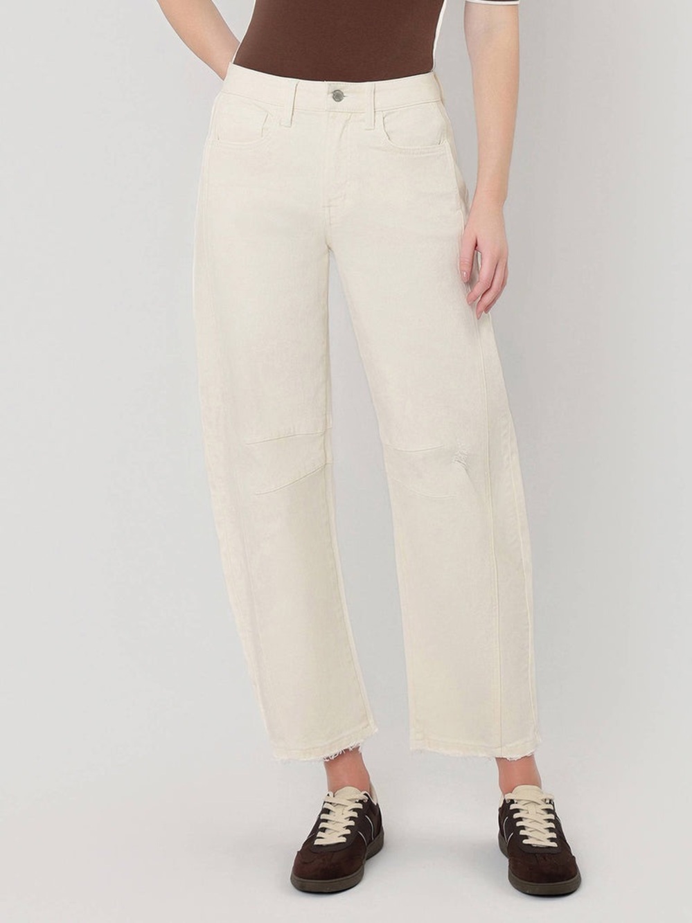 Flying Monkey Women's Cream Barrel Leg Jeans